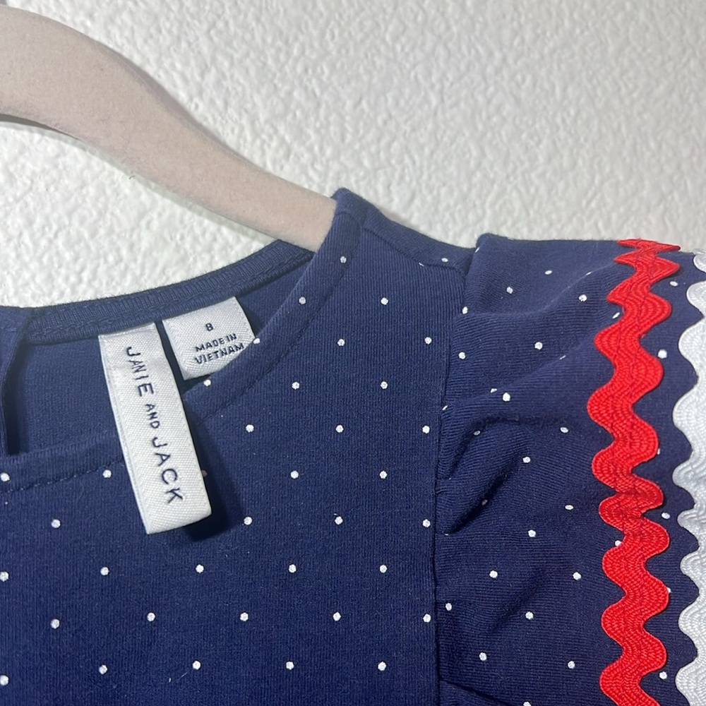 Janie and Jack Navy Blue Polka Dot Dress with Red & White Trim - Picture 4 of 5
